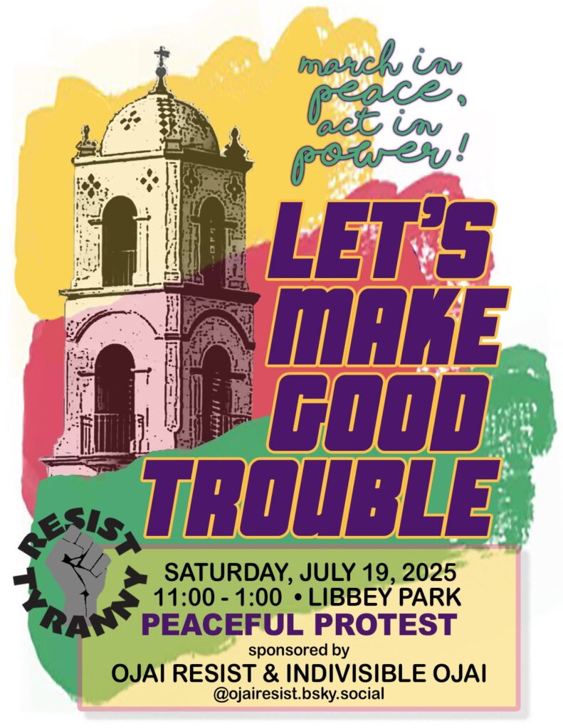 March in peace, act in power!
Let's make good trouble
Saturday, July 19 2025
11:00 AM - 1:00  PM Libbey Park
PEACEFUL PROTEST