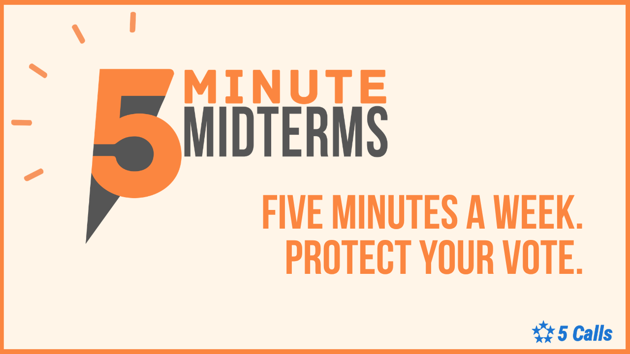 5 Minute Midterms. Five minutes a week. Protect your vote. 5 Calls