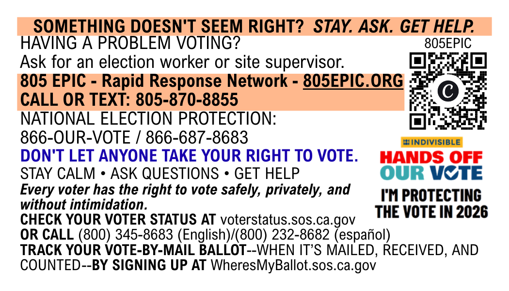 805 EPIC know your rights card, back: who to call for help